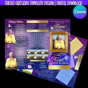 Funeral Program Template|Editable Tri-Fold Obituary Printable|In Loving Memory|Celebration of Life|Canva Editable|Celebration of Life
