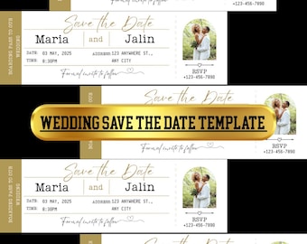 Save the Date Boarding Pass Wedding Invitation|Wedding Passport Template|Wedding Save The Date Invitation|Canva Editable Template