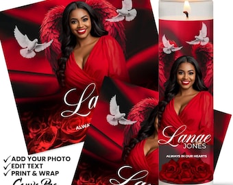8 modelos editáveis de etiquetas para velas memoriais | Design de etiquetas para velas para vigílias e lembranças | Envoltório de pilar