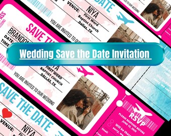 Save the Date Boarding Pass Wedding Invitation|Save The Date Template|Wedding Save The Date Invitation|Canva Editable Template