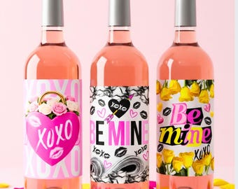 Valentine’s Day Wine Label Templates | Set of 3 Custom Photo Wine Labels | Editable Canva Pro | Romantic Wine Gift