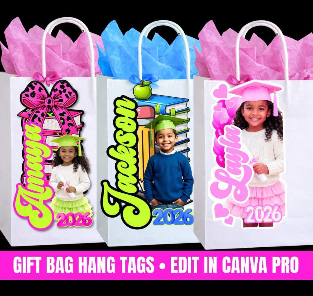 Editable Kids Graduation Gift Bag Hang Tags Designs|class of 2026 ...