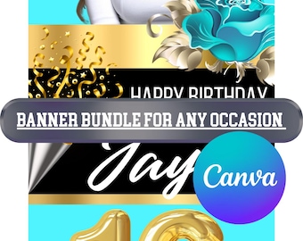 May include: A banner bundle for any occasion, featuring a woman with blonde hair and black balloons. The banner includes the text "Happy Birthday", the name "Jay", and the number "16" in gold. The Instagram handle "@JAYDAMARIE" is also displayed.
