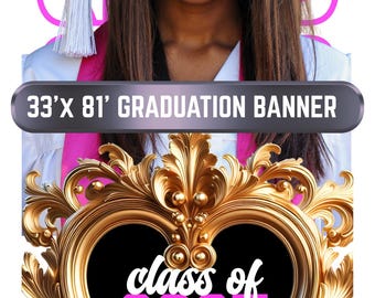 Plantilla de pancarta de graduación de 33'x81'/Pancarta editable para fiestas en Canva/Pancarta para fiesta de la clase de 2026/Decoración imprimible para graduación