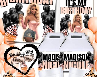 Birthday Bundle – Editable Canva Pro Templates (Flyer, Gift Bag, Cup Sticker & Fan)
