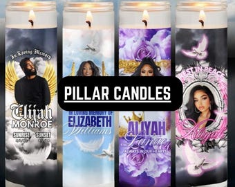 4 Modelos Editáveis de Etiquetas para Velas Memoriais | Design de Etiquetas para Velas para Vigílias e Lembranças | Envoltório de Pilar