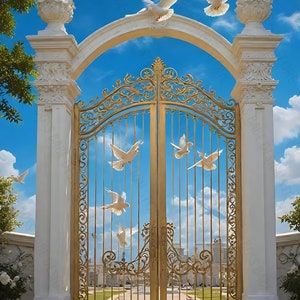 1-Heaven Background| Heaven| Gates of Heaven | Columns |Memorial Wallpaper | Funeral Program |Clouds | Doves | Heaven Design | PNG File