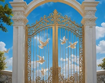 Heavenly Gates Memorial Background: Christian Funeral, White