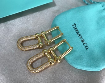 Authentiques boucles d'oreilles Tiffany& Co en or 750 millièmes résistants ronds pavés de diamants