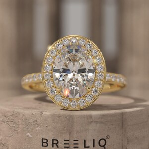 14 KT Oval Pave Set Engagement Ring, 2 ct Oval Lab Grown Halo Engagement Ring, Gold Promise Ring, 925 Silver Wedding Ring