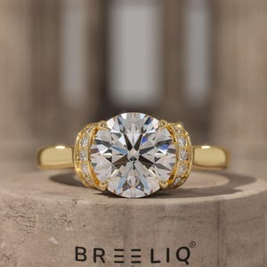 Handcrafted 2 ct Round moissanite Solitaire Ring, Solitaire With Side diamond Engagement Ring, Timeless Gold Engagement Band, Wedding Ring