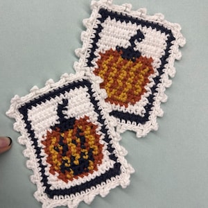 Patrón de sello postal de crochet con forma de calabaza/Jacko-lantern para posavasos/tapiz/decoración de pared: ¡2 diseños!