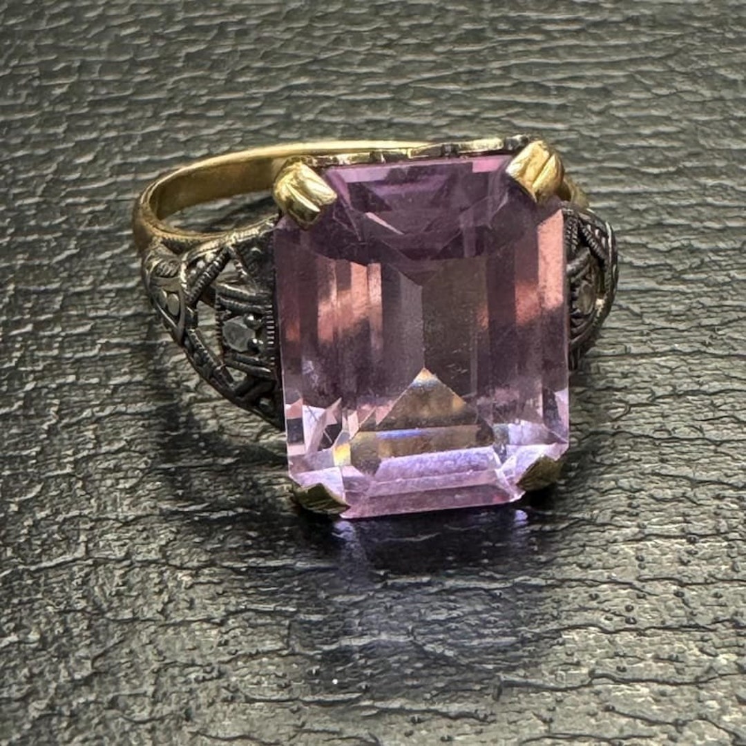 Victorian 1850s Art Deco Antique Ring Yellow Gold & Silver Pink Rose of ...