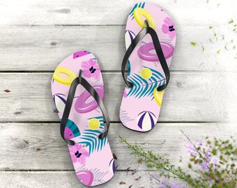 Pineapple summer flip flop, beach ball season flip flop, flower flop for lover