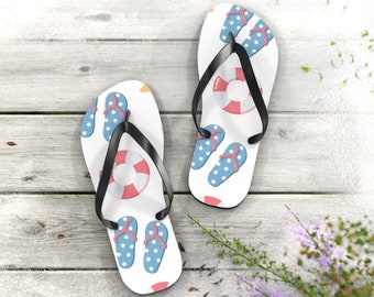 Palm trees and rubber rings gift flip flops for lover