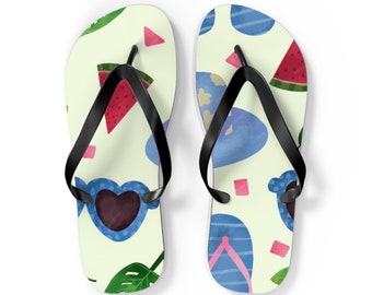 Watercolor summer flip flop, beach season flip flop, tropical leaves flip flop for lover