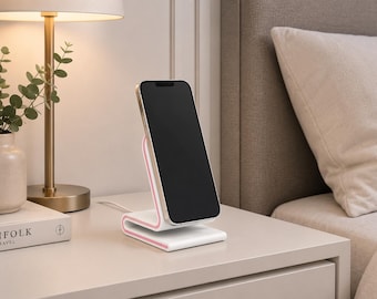 Magnetic Wireless Charging Stand for Smartphone – Modern Desk & Nightstand Phone Holder Dock – Minimalist Charging Stand
