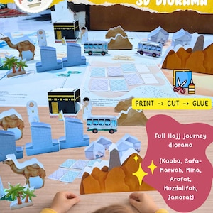 Kit imprimable Diorama 3D HAJJ pour enfants | Voyage de scène du Hajj | Activité de l'Aïd al-Adha