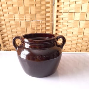 Vintage Brown Glaze Stoneware Made in the USA Double Handle Pottery