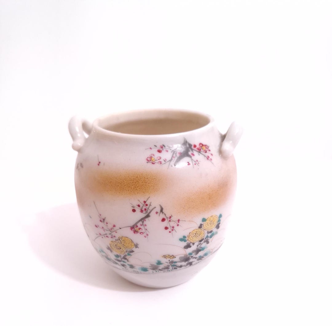 Vintage Mini Porcelain Vase | Hand Painted Floral & Bird Design | Small ...