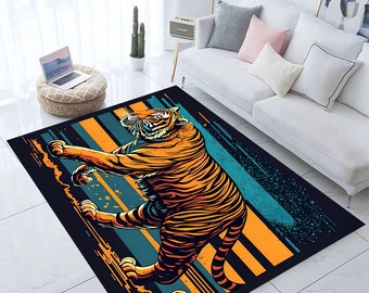 Tiger Rug, Tiger Pattern Rug,Animal Themed Rug,Living Room Rug,Big Cat Rug,Gift Tiger Rug,Colorful Rug,Cool Animal,Jaguar,Jaguar Rug,Leopard