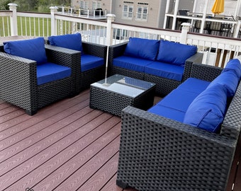 Outdoor Wicker Schnittcouch mit Lagerungstisch und fünfteiliger Terrasse Möbel Sofa Set mit rutschfesten Kissen und Möbelbezügen