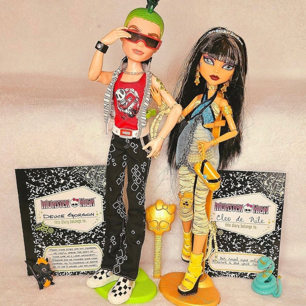 Mattel Creeproduction Cleo De Nile y Deuce Gorgon Dolls - muñeca alta monstruo - siempre después de alta - coleccionable vintage - muñeca niña - juguetes