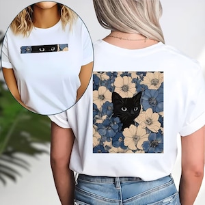 Comfort Colors Black Cat Floral Shirt, Cat Boho Flower Shirt, Vintage Cat Floral Tee, Cat Lover Gift, Cute Black Cat Shirt, Gift For Cat Mom