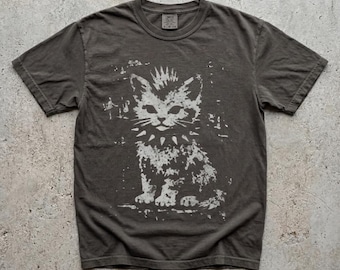 Vintage Grunge Kitten Rocker T-Shirt, Punk Rock Cat Tee, Cat Lover Gift