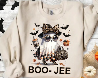 Boo Jee Ghost Halloween Shirt, Boo Jee Leopard Ghost Tshirt, Halloween Coffee Ghost Shirt, Boujee Ghost Hoodie, Spooky Season Tee