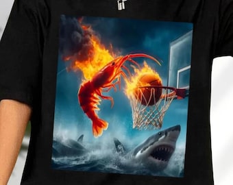 Shrimp Dunking on Shark Shirt, Shrimp Shirt, Funny Shrimp T-Shirt, Shrimp Lover Shirt, Funny Shirt, Shirt that Go Hard, Shrimp Gift