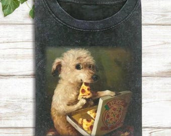 Vintage Dog Eating Pizza Shirt, Funny Dog Meme Shirt, Animal Fast Food Humor Shirt, Cute Dog Lover Gift, Lazy Day Shirt, Retro Puppy Shirt