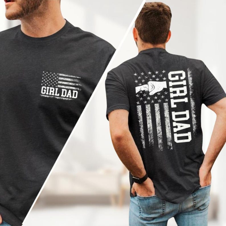 a man wearing a black shirt with an american flag on it