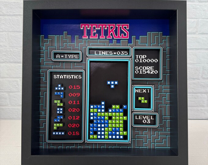 Tetris shadow box 3D diorama 10.5” x 10.5” x 2.5” - retro game, arcade & gaming decoration, nostalgia gift