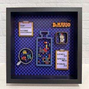 Dr Mario shadow box diorama 10.5” x 10.5” x 2.5” - retro game, arcade & gaming decoration, nostalgia gift