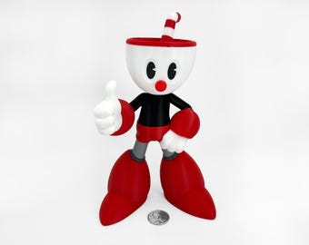 Mega Cuphead 3D printed figures - collectible, fan art, arcade & gaming decoration, nostalgia gift