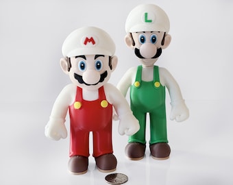 Fire Mario and Chill Luigi 3D printed figures - collectible, fan art, arcade & gaming decoration, nostalgia gift