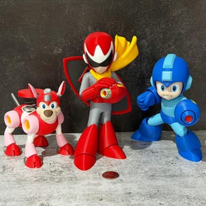 Mega Man / Rush Coil / Proto Man 3D printed figures - collectible, fan art, arcade & gaming decoration, nostalgia gift