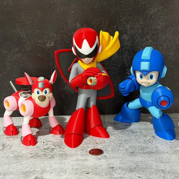 Figuras impresas en 3D de Mega Man / Rush Coil / Proto Man: coleccionables, arte para fans, decoración para arcades y videojuegos, regalo nostálgico