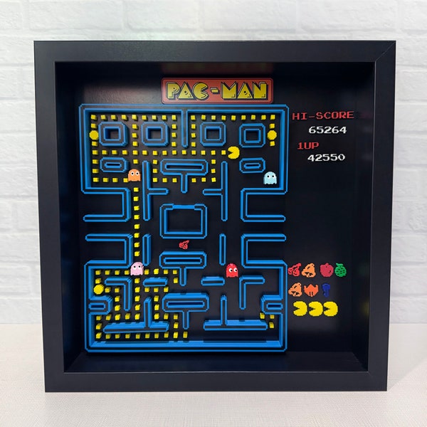 Pac-Man shadow box 3D diorama 10.5” x 10.5” x 2.5” - retro game, arcade & gaming decoration, nostalgia gift