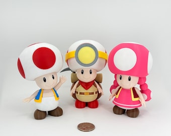 Toad, Toadette and Captain Toad 3D printed figures - collectible, fan art, arcade & gaming decoration, nostalgia gift