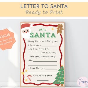 Carta a Papá Noel Papá Noel / Descargar PDF imprimible / Querido Papá Noel Cam Vacaciones Niños Lista de deseos Correo personalizado Correo Estacionario Lista bonita