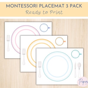 Montessori Kids Printable Placement Colour 3 Pack | Toddler Preschool Table Setting |Educational Resources Learning Classroom |Download PDF