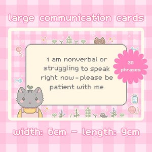 Cozy Cat Printable Communication Cards | Non Speaking | Non Verbal | Semi Verbal | Autism | ADHD | Neurodivergent | Flash Cards | Pixel