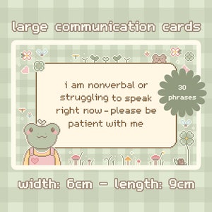 Schattige afdrukbare communicatiekaarten met kikkers | Niet-sprekend | Non-verbaal | Semi-verbaal | Autisme | ADHD | Neurodivergent | Flashkaarten | Pixel