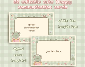 Cute Frog Editable Printable Communication Cards | Canva Template | Non Verbal | Semi Verbal | Autism | ADHD | Neurodivergent | Flash Cards