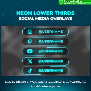 Neon Social Media Lower Thirds: Looping Overlays for Twitch, YouTube, Kick