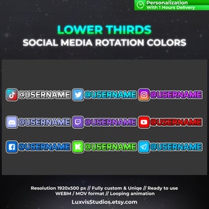 Custom social media overlay twitch,tiktok,youtube,instagram,twitter,discord rotation colors animation with transparent background