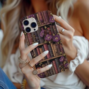 Dark floral bookshelf phone case, bookshelf case purple phone case book phone case books phone case goth phone case dark academia case