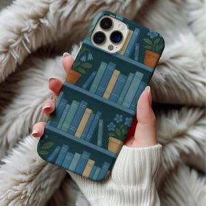 Vintage Floral Bookshelf Phone Case, Book Aesthetic iPhone Cover, Bookish Gift for Readers, iPhone 16 15 14 13 Pro Max Case